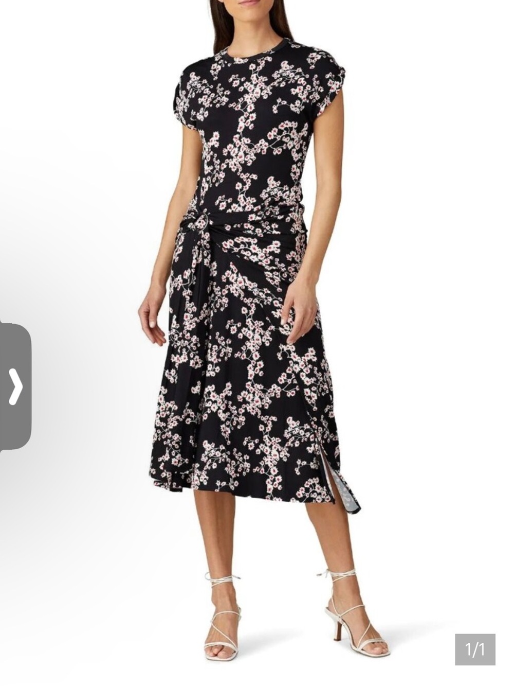 Paco Rabanne Black Midi Dress with Red Floral Print and Front Tie Sz 6